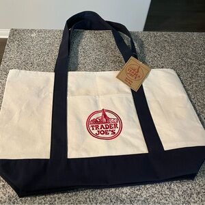 Trader Joe's Navy Blue and Cream Tote Bag